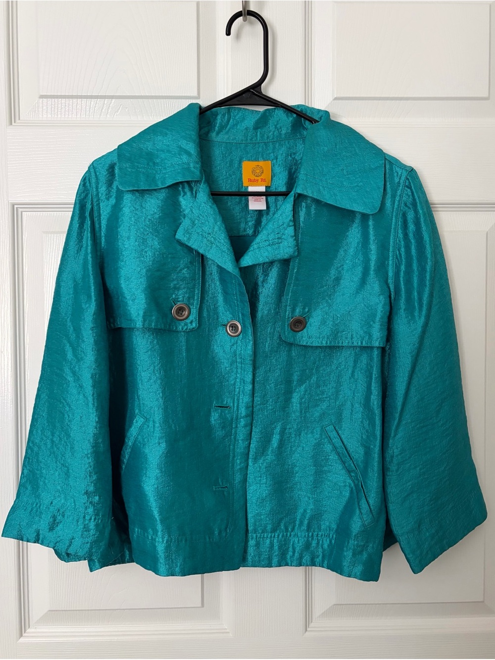 Ruby Rd. Teal Shimmer Button-Front Jacket